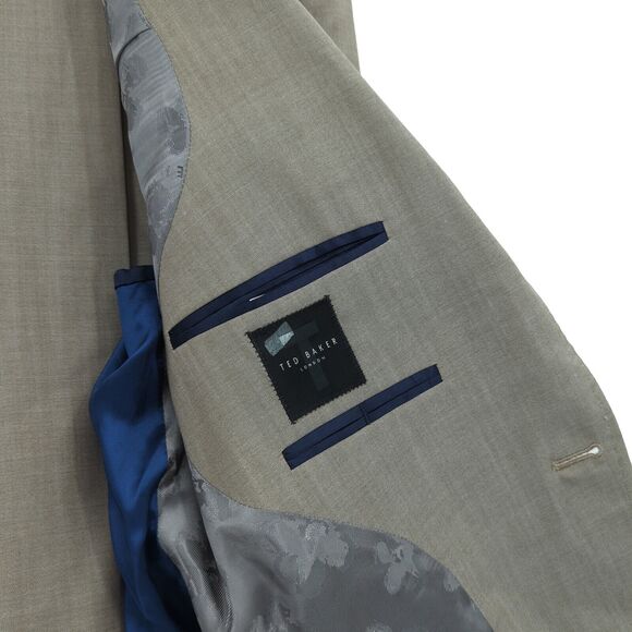 Ted Baker Men 44 L Long Jay CT Suit Brown Trim Fit Wool Flat Front Trousers FLAW - Picture 5 of 13